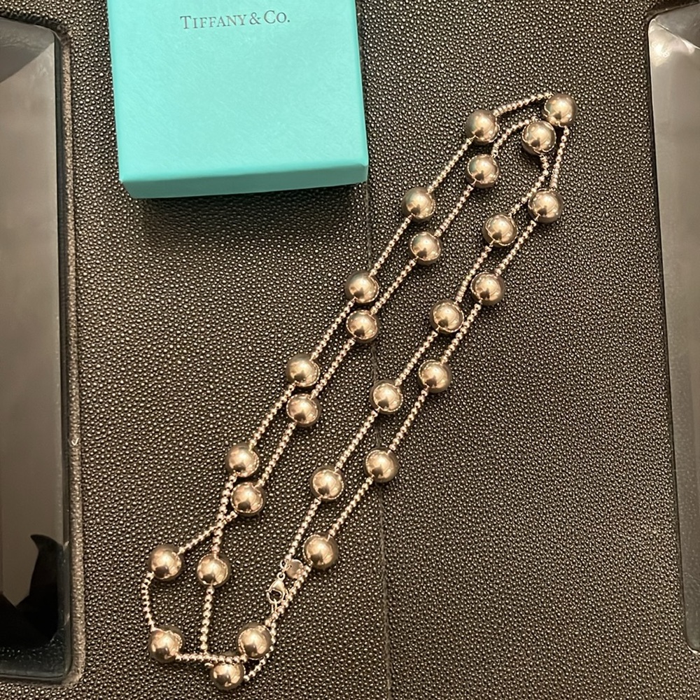 Authentic Tiffany & Co Silver Ball Bead Necklace Pendant 37 In Chain
